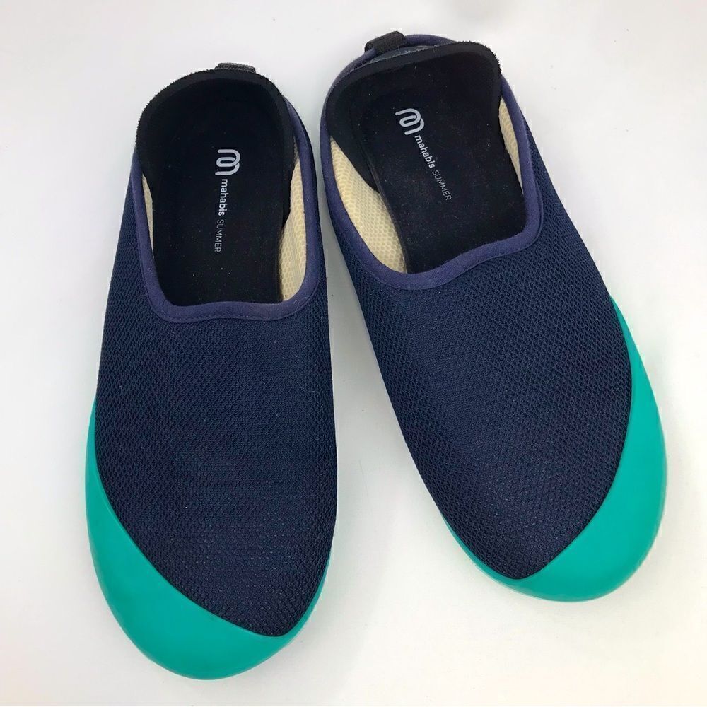Mahabis Navy Blue Teal Summer Mens Mesh Water Deck Convertible Slip On Shoes